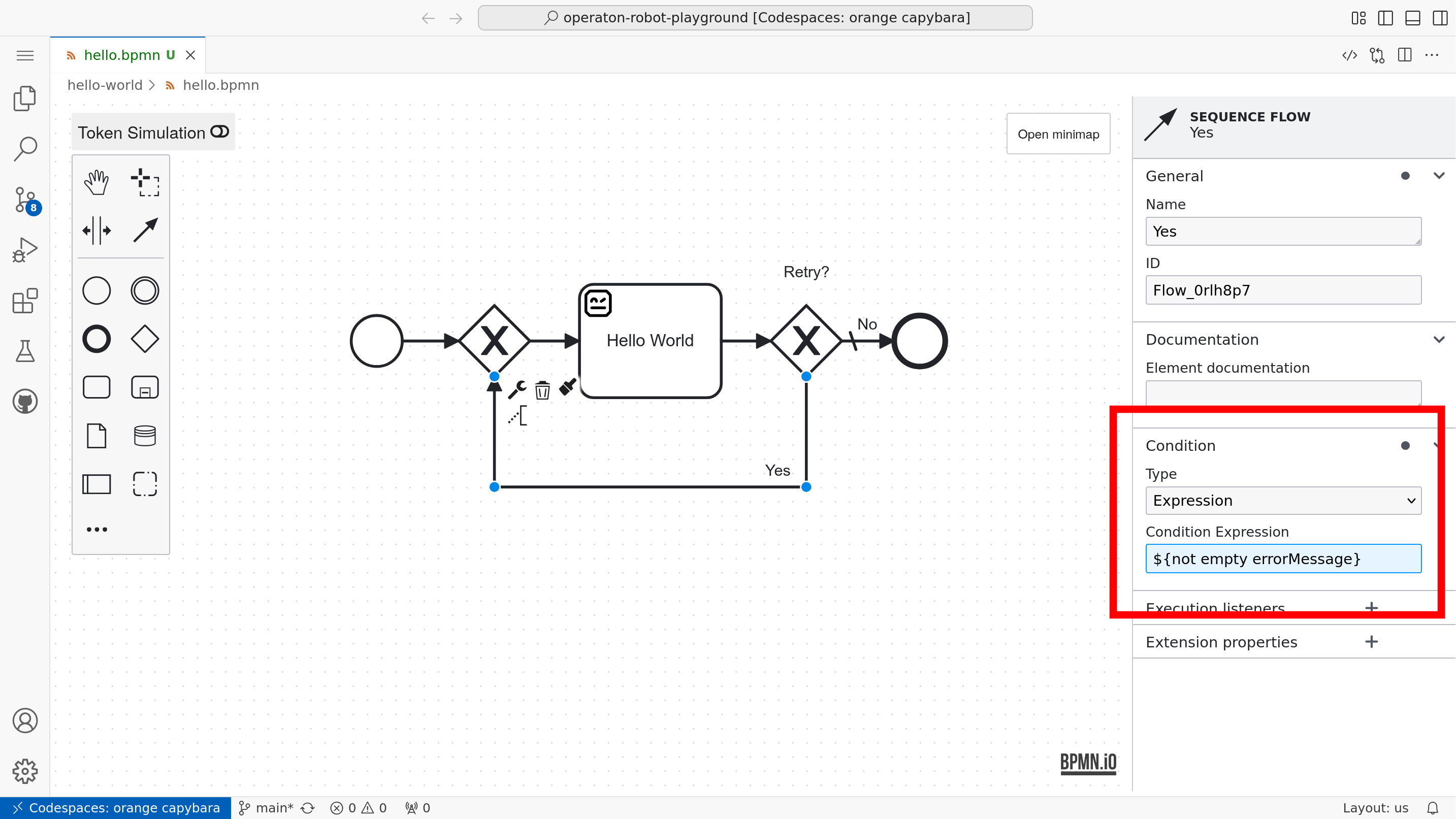 Setting exclusive gateway condition