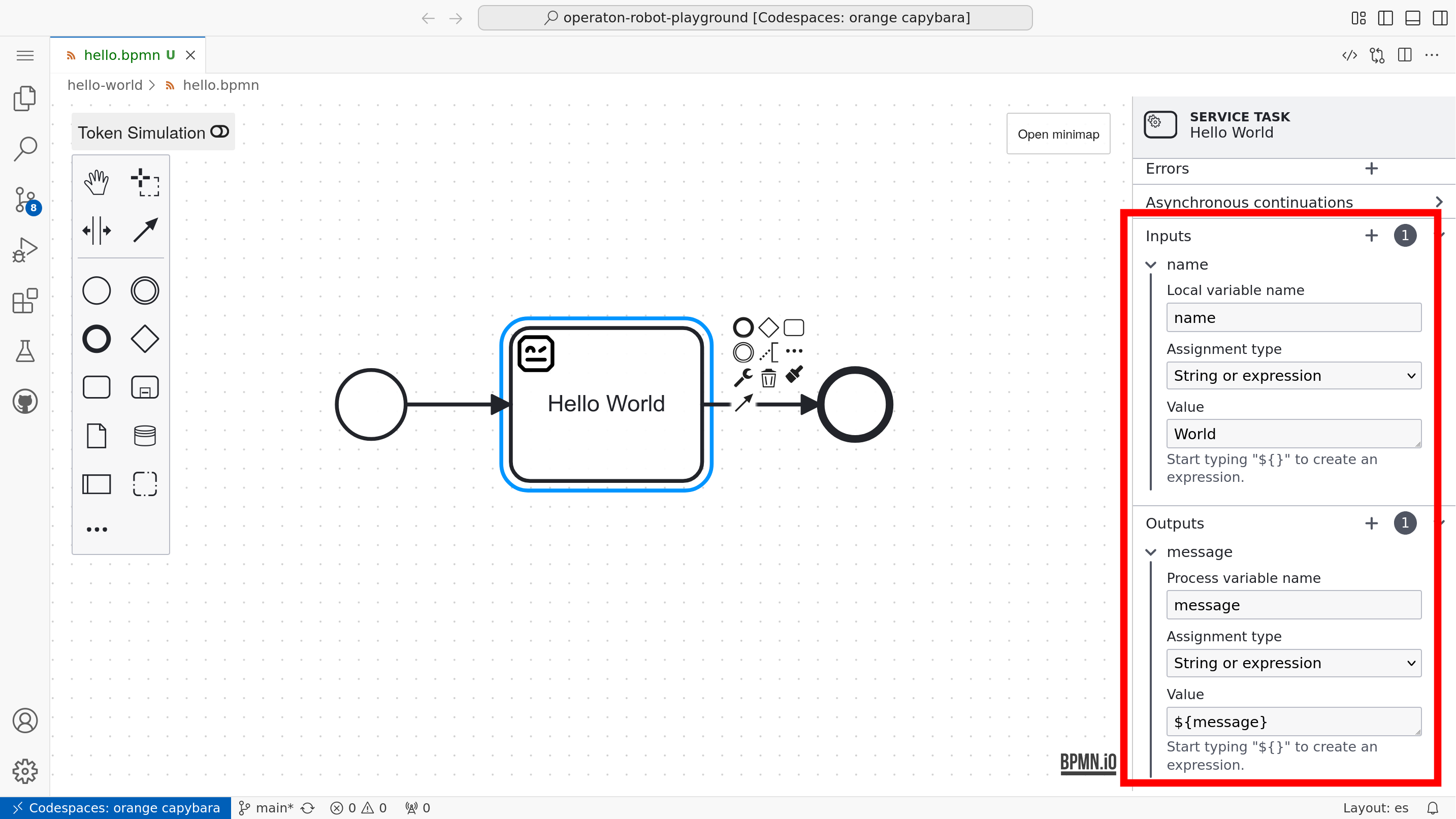 Inputs and outputs mapping in properties panel