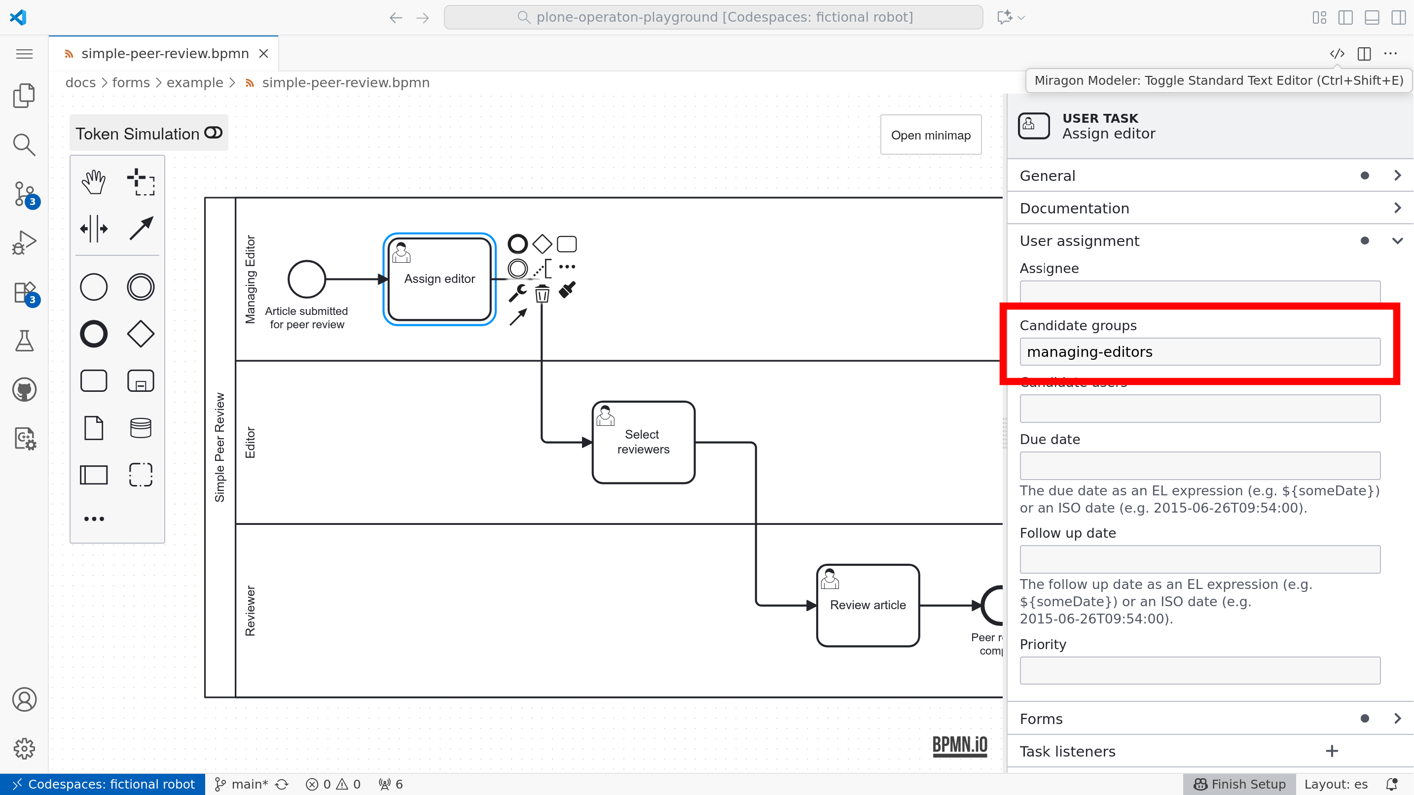 Setting candidate groups in modeler