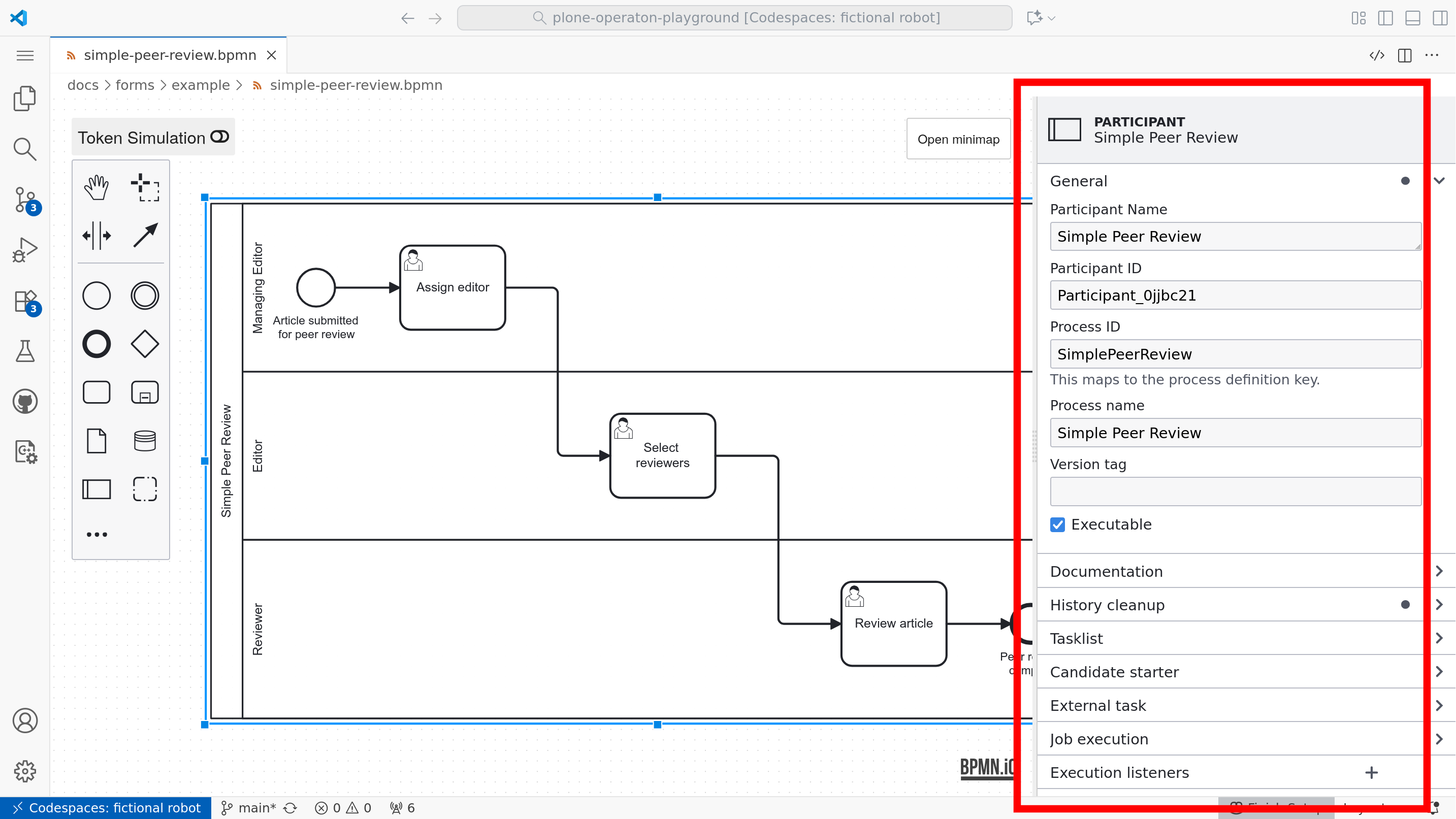 Properties panel in modeler